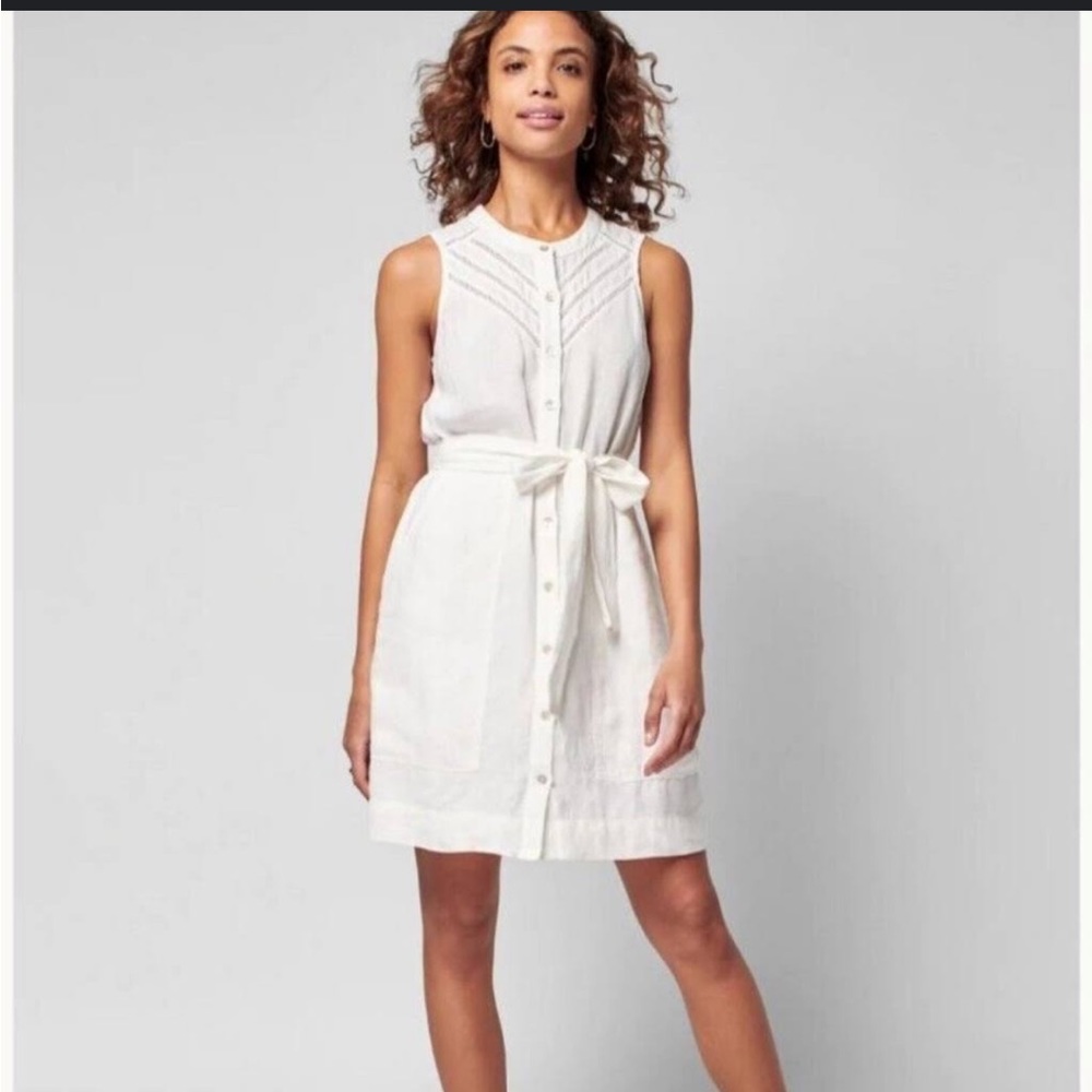 Faherty Bria White Linen Tie Shirtdress Small